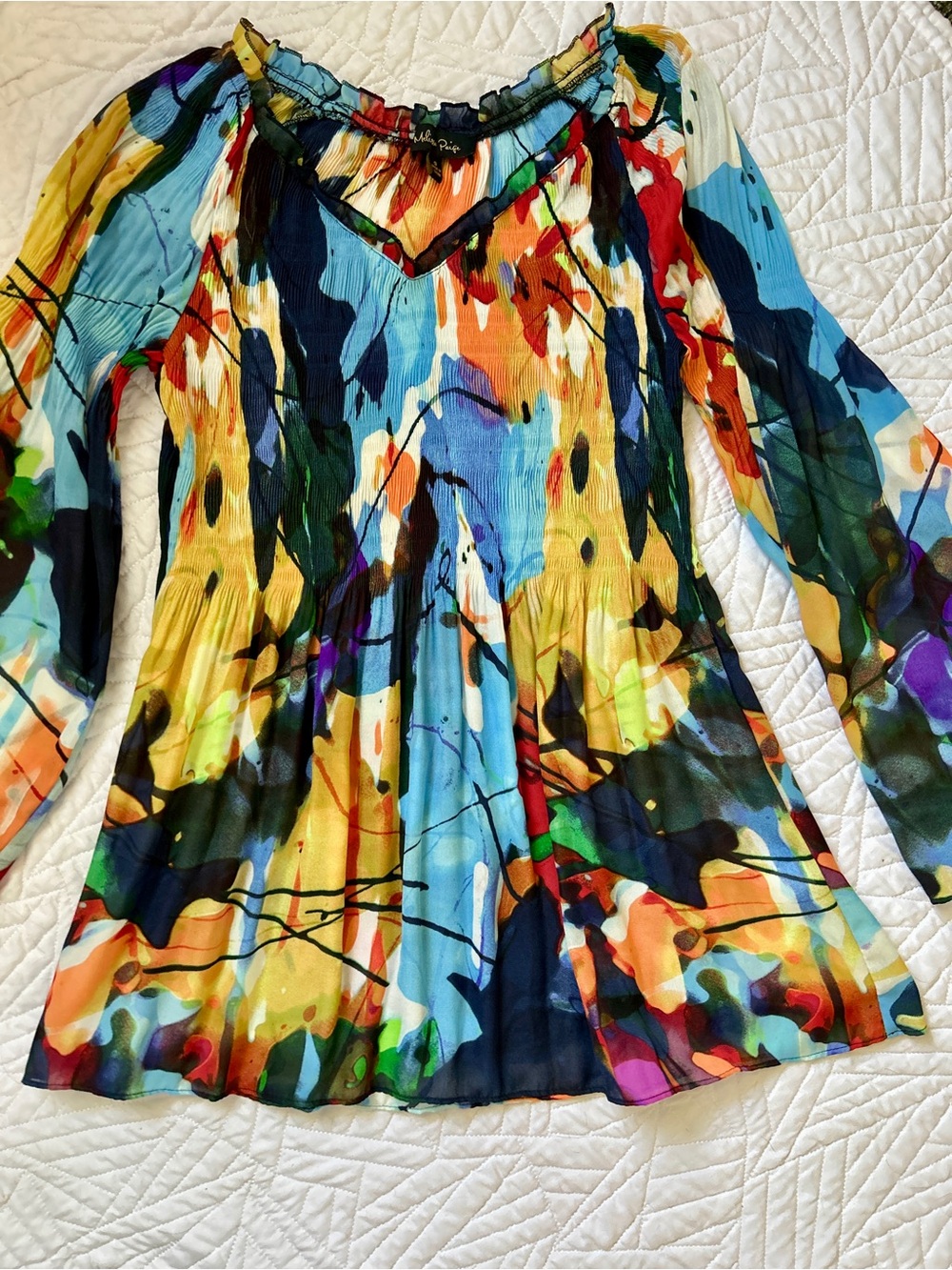 Melissa Paige Multicolor Abstract Watercolor Print Flowy Blouse